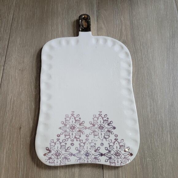 Anthropologie Ceramic Cheese Board Tray Gold Handle Boho Tile Pattern 15 Inch De - Picture 1 of 9